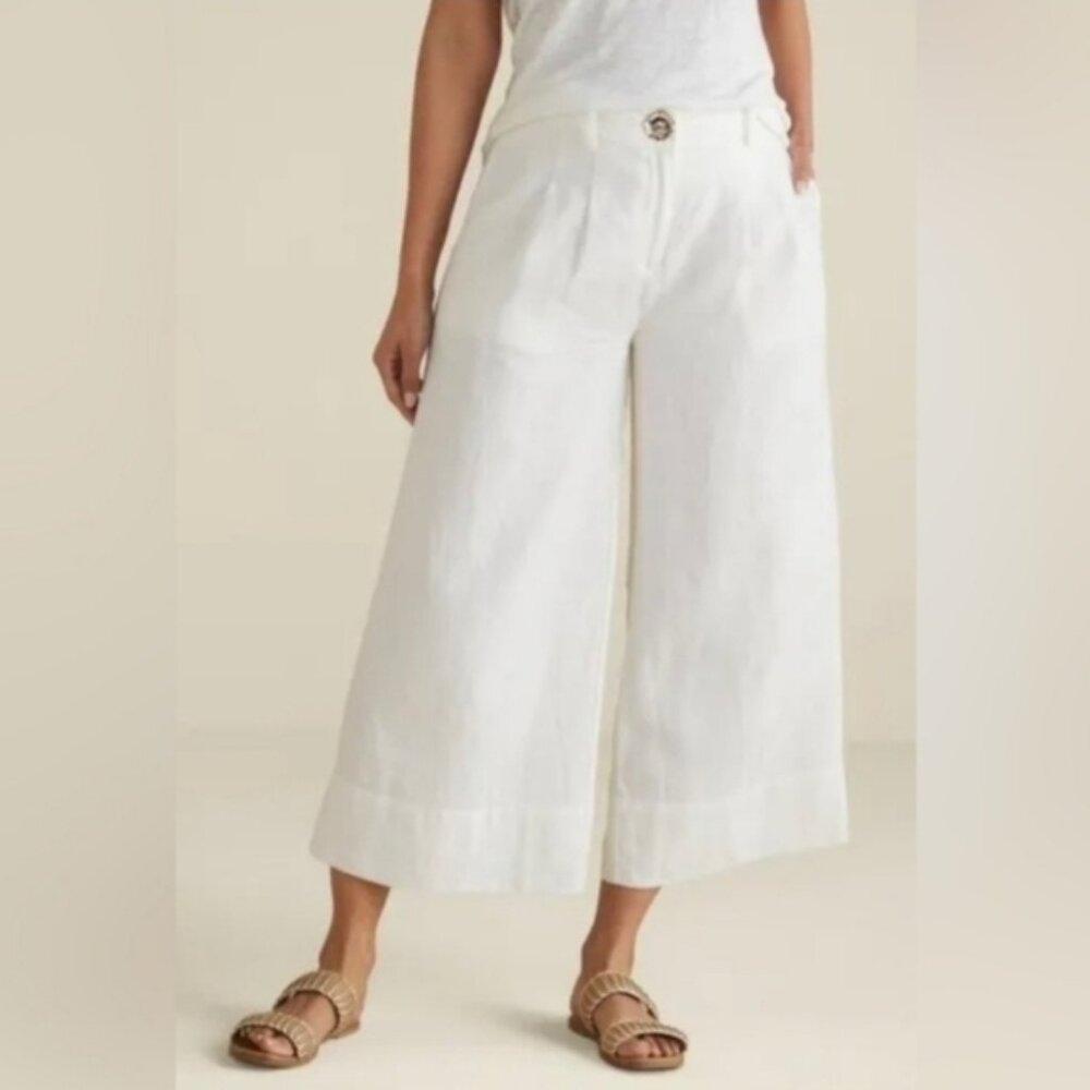 NWOT Soft Surroundings Nabi Cropped Wide Leg Linen Pants – White